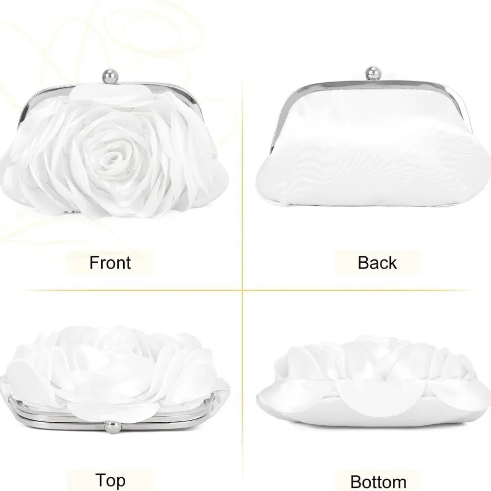 Floral Satin Clutch Purse Women Rose Evening Bag with Chain for Party